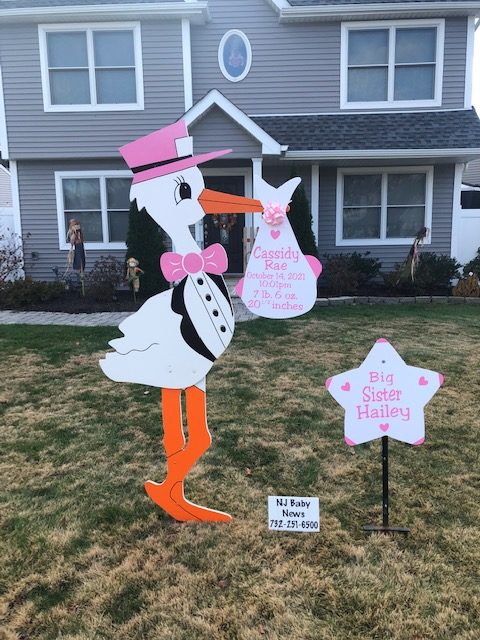 New Baby Yard Sign in NJ, Stork Signs, Birth Announcement, Stalk Sigsn