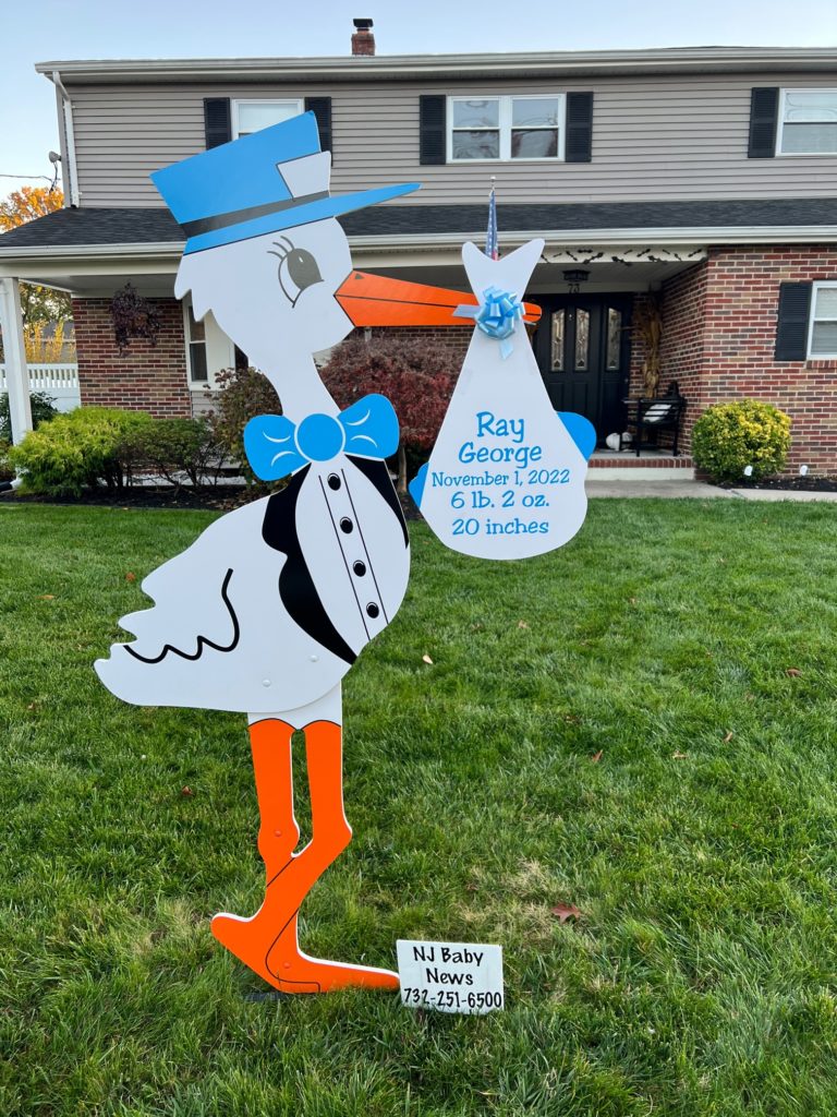 Blue Stork Sign: Stork & Birth Announcement Sign Rental in Middlesex, Monmouth, Somerset, Mercer Counties In New Jersey