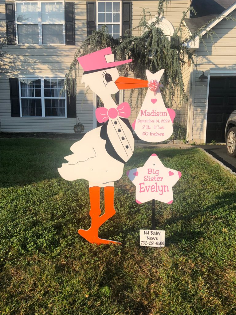 Pink Stork Sign: Stork & Birth Announcement Sign Rental in Middlesex, Monmouth, Somerset, Mercer Counties In New Jersey
